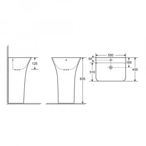 Lavoar freestanding back-to-wall Fluminia Aramis-55, 55x43.5xH83.5 cm - Img 3