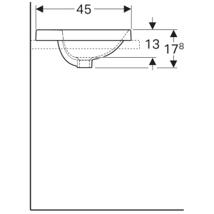 LAVOAR ÎNCORPORAT GEBERIT VARIFORM, DREPTUNGHIULAR, CU BANC CU ORIFICII DE ROBINET B-55CM,T-45CM,PREAPLIN VIZIBIL, GLAZURAT ALB - Img 6