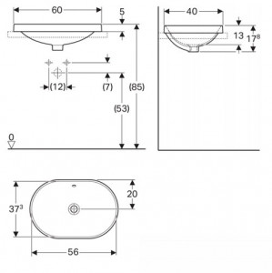 LAVOAR ÎNCORPORAT GEBERIT VARIFORM, ELIPTIC B-60CM,T-40CM, PREAPLIN VIZIBIL, GLAZURAT ALB - Img 2