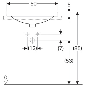LAVOAR ÎNCORPORAT GEBERIT VARIFORM, OVAL, CU BANC CU ORIFICII DE ROBINET B-60CM, T-48CM, PREAPLIN VIZIBIL, GLAZURAT ALB - Img 8