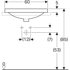 LAVOAR ÎNCORPORAT GEBERIT VARIFORM, OVAL, CU BANC CU ORIFICII DE ROBINET B-60CM, T-48CM, PREAPLIN VIZIBIL, GLAZURAT ALB - Img 3