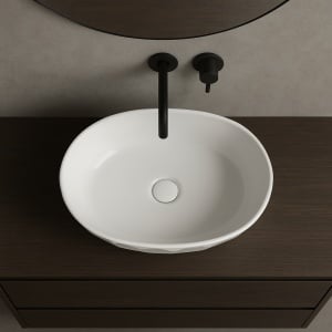 Lavoar pe blat din compozit Foglia Armonia Slim 56 cm, oval, 3D, alb lucios - Img 3