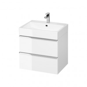 Mobilier suspendat Cersanit Virgo pentru lavoar incastrabil 60 cm, alb, manere crom