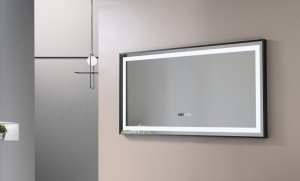 Oglinda cu iluminare LED Belform Infinity, buton touch, ceas si functie dezaburire 120xH60 cm