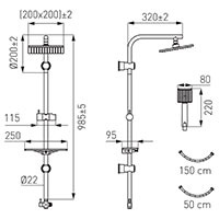 Set bara dus cu suport culisant, dus fix si para dus mobila Ferro Amigo VerdeLine, crom - Img 4