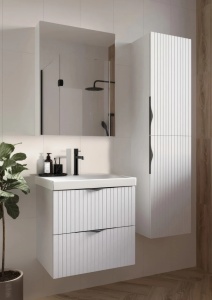 Set C143 Set dulap baie suspendat 2 sertare Cersanit Tirso lavoar inclus, 80 cm, MDF, alb mat - Img 4