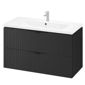 SET C463 Set dulap baie suspendat 2 sertare Cersanit Tirso lavoar inclus, 100 cm, MDF, negru mat
