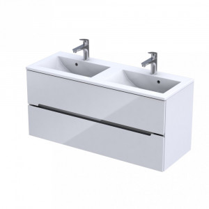 Set dulap baza suspendat alb Oristo Siena cu 2 sertare si lavoar din compozit Amelia 120 cm