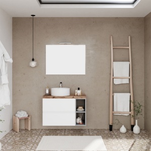 Set mobilier pentru lavoar pe blat Fluminia Genova 80, cu blat si raft deschis - Img 3