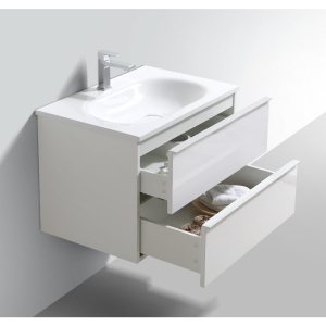 Set mobilier suspendat Kuma ANNE MARIE 75 cu lavoar marmura, alb lucios