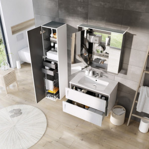 Set mobilier suspendat Oristo Beryl si lavoar 80 cm, alb mat - Img 3