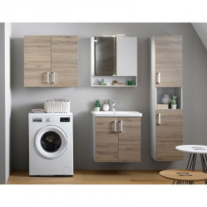 Set mobilier suspendat si lavoar Kolpasan Evelin 2 usi 65 cm, stejar gri - Img 2