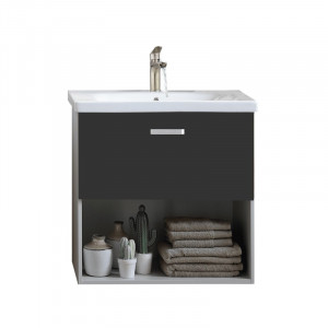 Set mobilier suspendat si lavoar Kolpasan Evelin 65 cm, gri antracit