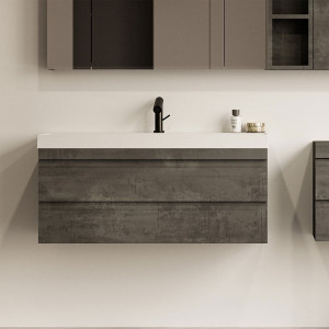 Set mobilier suspendat si lavoar Kolpasan Naomi 100 cm, dark concrete - Img 2