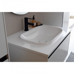 Set mobilier suspendat si lavoar Kolpasan Pandora 75 cm, alb - Img 3