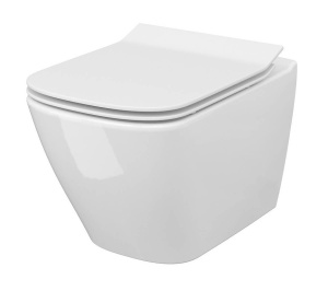 Set vas WC suspendat Cersanit City Pro Square Clean On, capac duroplast, soft close, alb lucios