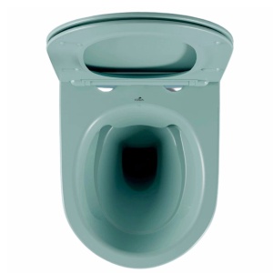 Set vas wc suspendat, verde turcoaz, mat, rimles , capac softclose, Rotund, Foglia Oslo - Img 4