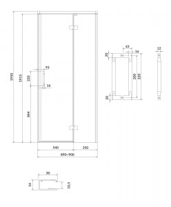 Usa de dus pivotanta Cersanit Larga 90 cm, profil negru, stanga - Img 3