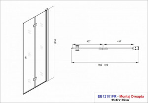 Usa de dus plianta Sanotechnik Optima Black, montaj dreapta, 95-97x195 cm, negru mat - Img 9