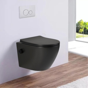 Vas wc suspendat cu functie bideu, negru mat, apa calda rece, spalare rimless, baterie inclusa Foglia Oslo - Img 7