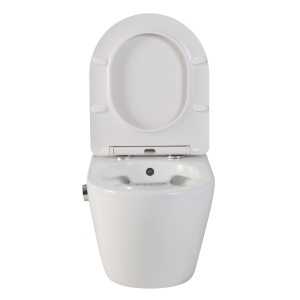 Vas wc suspendat cu functie bideu, semirotund, rimless, apa calda rece, capac soft close, baterie crom Foglia Oslo - Img 3