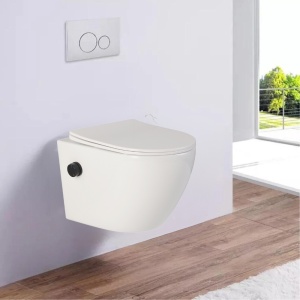 Vas wc suspendat cu functie bideu, semirotund, rimless, apa calda rece, capac soft close, baterie negru mat Foglia Oslo - Img 7