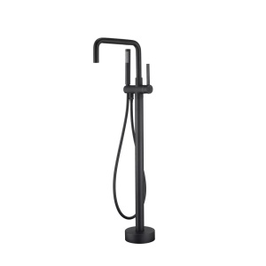 Baterie cada freestanding Foglia Gobi negru mat, pipa pivotanta 360 de grade