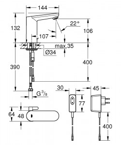Baterie lavoar cu senzor electronica cu infrarosu Grohe Eurosmart Cosmopolitan, crom - Img 3