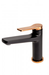 Baterie lavoar FDESIGN Seppia cu ventil click-clack, negru-roz auriu - Img 1