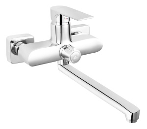Baterie perete cada-dus Ferro Algeo Square cu pipa pivotanta, 22 cm, crom