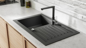 Baterie stativa bucatarie cu pipa inalta Ferro Adore Black, pivotanta, negru/crom - Img 3