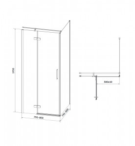 Cabina dus patrata Cersanit Jota Black, usa batanta, stanga, 80x80 cm - Img 2