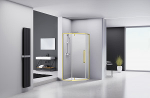 Cabina dus pentagonala Belform Fortuna, usa batanta, 90x90 cm, profil auriu - Img 2