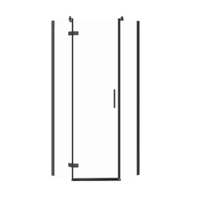 Cabina dus pentagonala Cersanit Jota Black, usa batanta, stanga, 80x80 cm