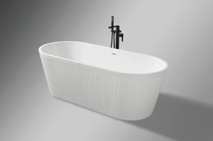 Cada baie freestanding acril Nira riflata, 160x75 cm, alb lucios
