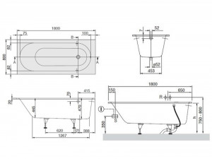 Cada baie rectangulara Villeroy&Boch Oberon, quaryl, 180x80 cm - Img 5