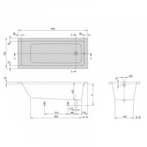 Cada baie rectangulara Villeroy&Boch Targa Plus Solo, acril, 160x70 cm - Img 3