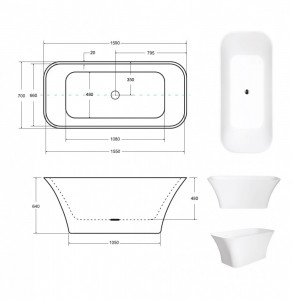 Cada freestanding compozit Besco Assos alba 160x70 cm - Img 6