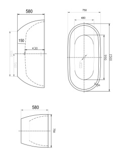 Cada freestanding Florida Aura 150, semi-ovala, cu instalatie completa, alb - Img 3