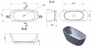 Cada freestanding Miraggio Alaska compozit 174x77 cm alb mat - Img 5