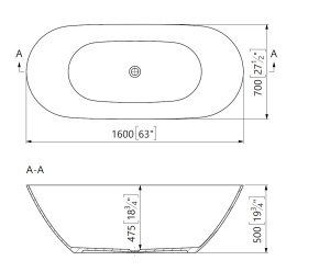 Cada freestanding ovala, compozit alb mat, interior lucios, 160x70x50 cm, Foglia Essence - Img 3