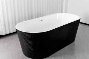 Cada freestanding Sanotechnik Reno riflaj, acril, 170x75x58 cm, negru lucios