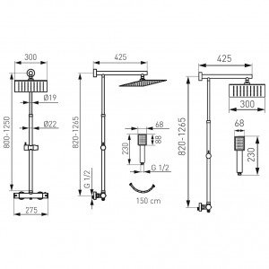 Coloana de dus FDESIGN Anima Quadro cu baterie termostatata, crom - Img 2