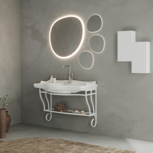 COMP01 Cadru suport metalic alb mat Savini Due Gardenia (Daiana) cu lavoar ceramic si oglinda