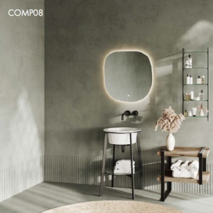 COMP08 Cadru suport metalic antracit mat Savini Due Gardenia cu lavoar ceramic, oglinda, blat si raft metalic