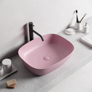 Lavoar baie dreptunghiular pe blat Bristol 50x40x14 cm, roz mat - Img 3