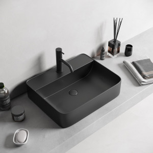 Lavoar baie dreptunghiular pe blat Foglia Golar 50x40x14 cm, negru mat - Img 2