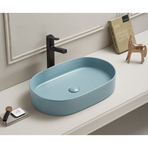 Lavoar baie Foglia Adelais, turcoaz mat, oval, montaj pe blat 60 cm - Img 2