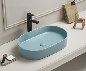 Lavoar baie oval pe blat Adelais 52x30x11 cm, verde deschis mat - Img 3