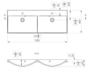 Lavoar incastrat din compozit, dublu, dreptunghiular, alb lucios, 121 x 46.4 cm, Foglia Modulo - Img 2